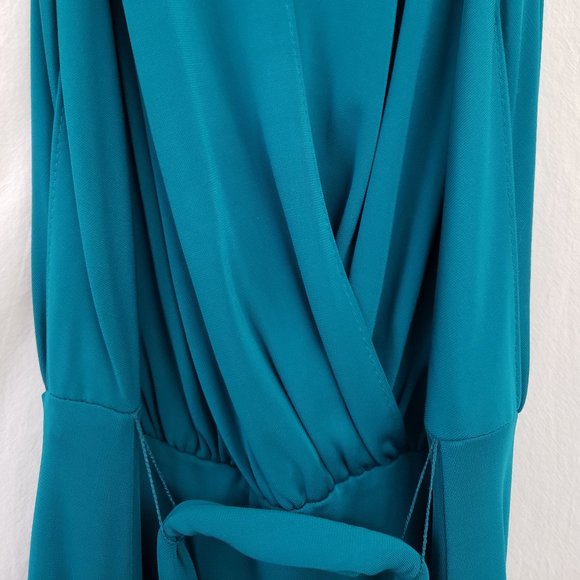 haute hippie Aquamarine Teal Plunging V Grecian Goddess Slit Maxi Gown Dress S M - Picture 5 of 16